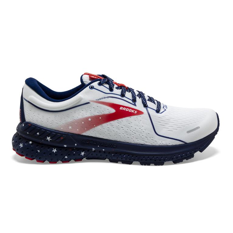 Brooks Men's Adrenaline GTS 21 Road Running Shoes - White/Blue/Red (UNSJ98453)